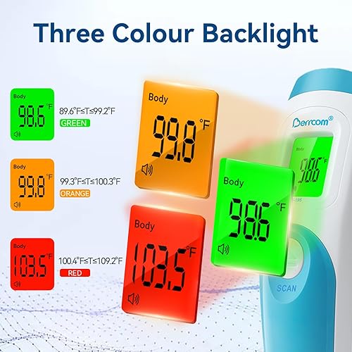 Miniatura 4 de Berrcom Termómetro digital de frente sin contacto 3 en 1, termómetro infrarrojo sin contacto para bebés, adultos, objetos y espacio, medición