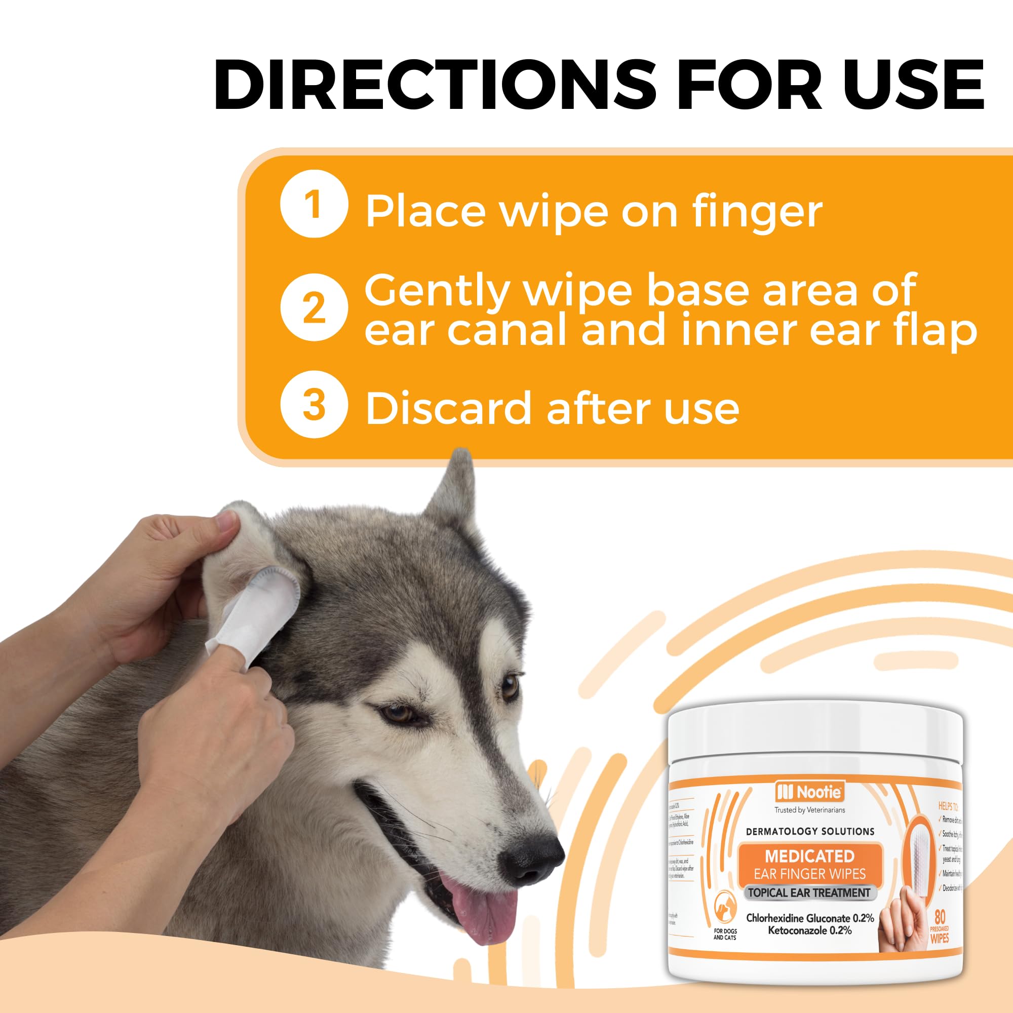 Nootie Medicated Ear Finger Wipes with Chlorhexidine for Dogs, Gentle Dog Ear Cleaning Wipes for Itchy, Sensitive Ears - Helps Remove Wax, Dirt Buildup, & Odor 80 Wipes - Made in USA - image 5