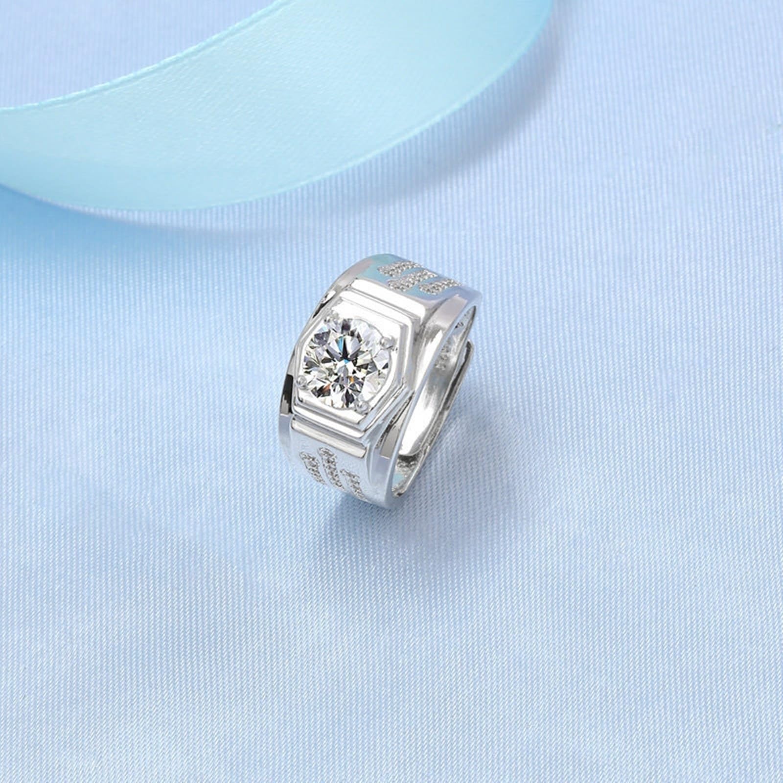 Wycian Anillo de compromiso para mujer y hombre, plata de 18 quilates, oro blanco de 18 quilates, diamante de laboratorio, con circonitas, talla 54 (17,2), clásico para mujer y día de la madre