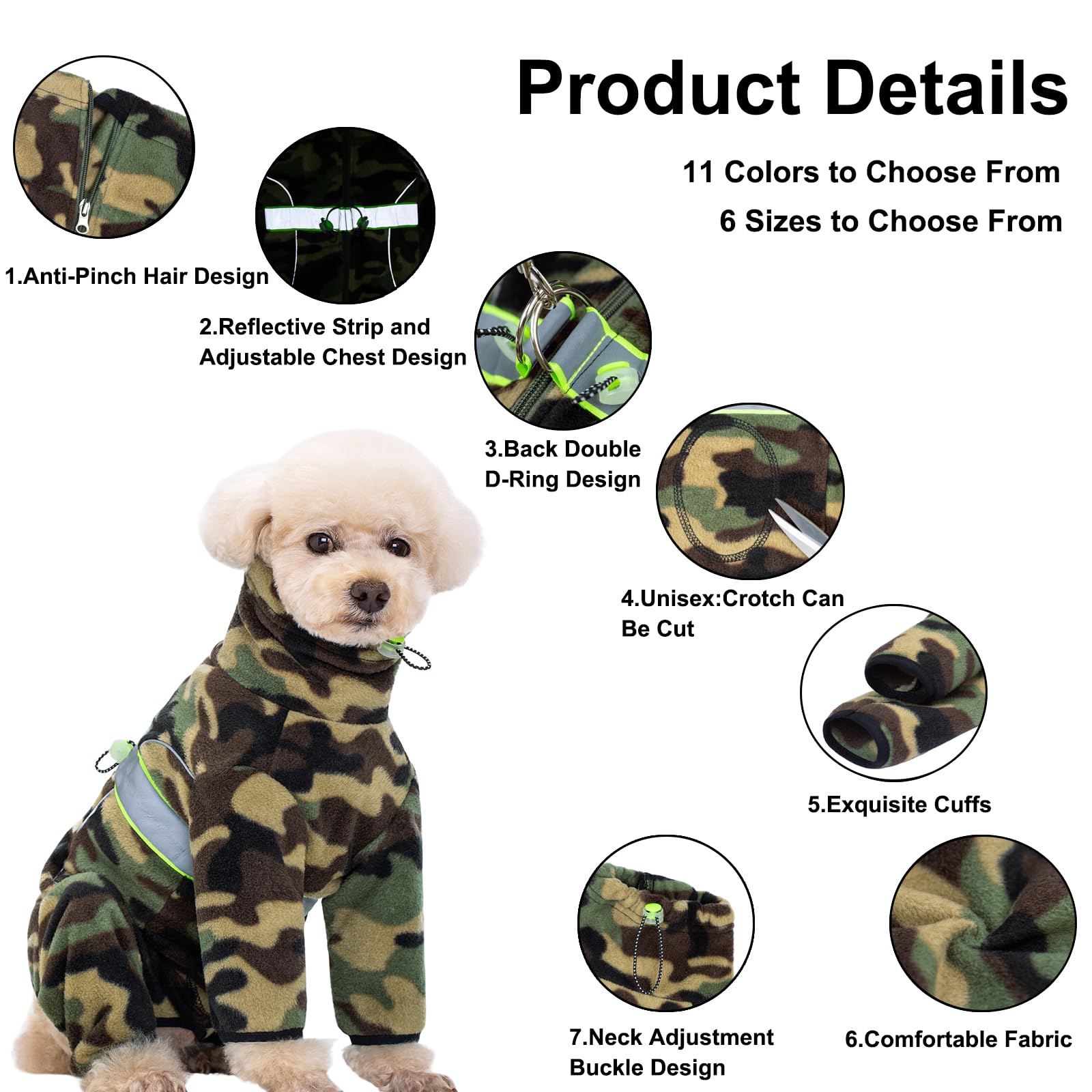 BT Bear Warm Coats Jackets for Small Dogs Adjustable Dog Warm Fleece Jumpsuit Clothes With D-Ring Dog Winter Coat for Small Dogs,Camouflage L - Image 4