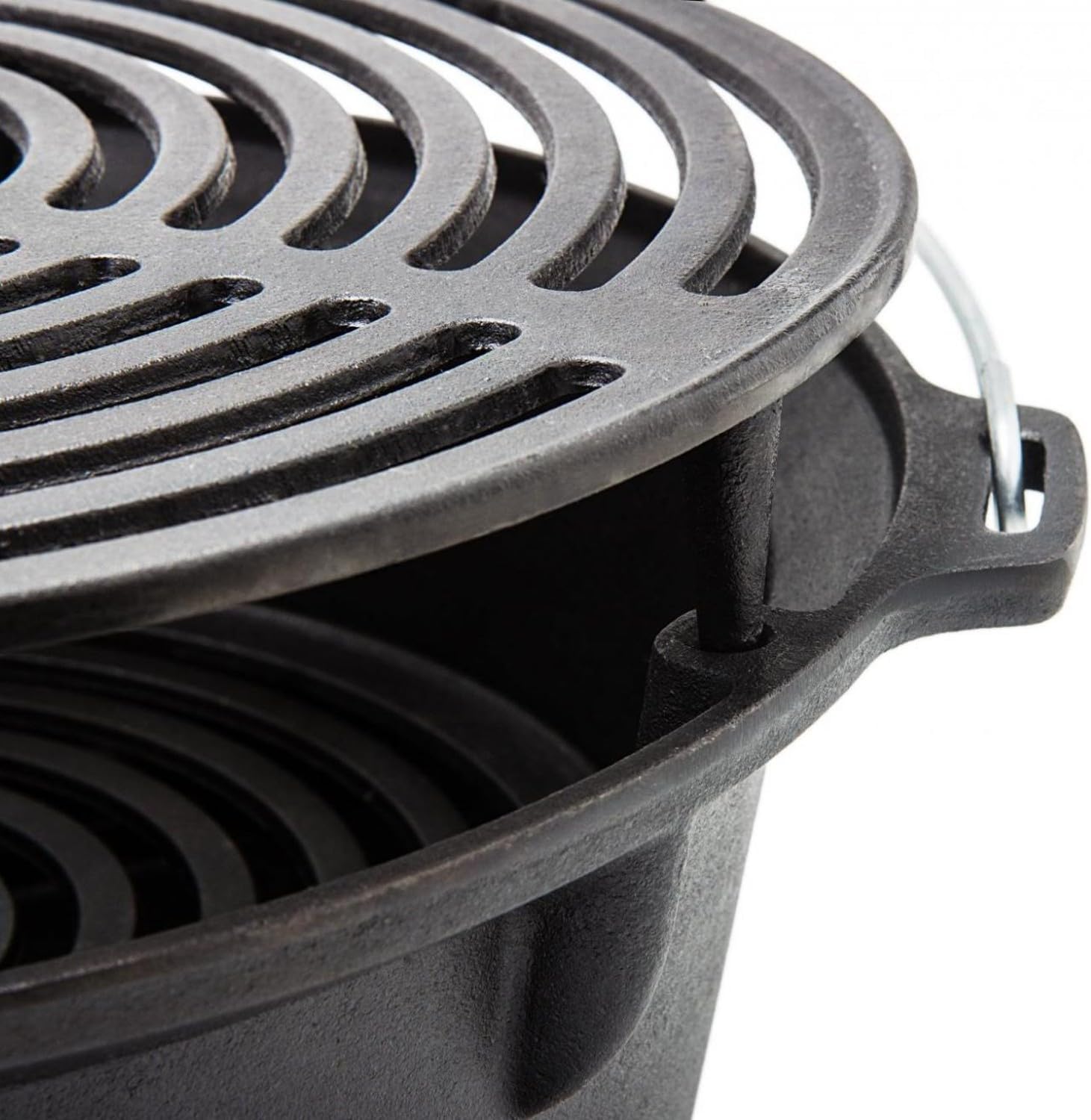 Petromax Cast Iron Fire Grill and Dutch Oven Cooker with Handle for Easy Transport Outdoor Cooking, 16.5 inch Diameter