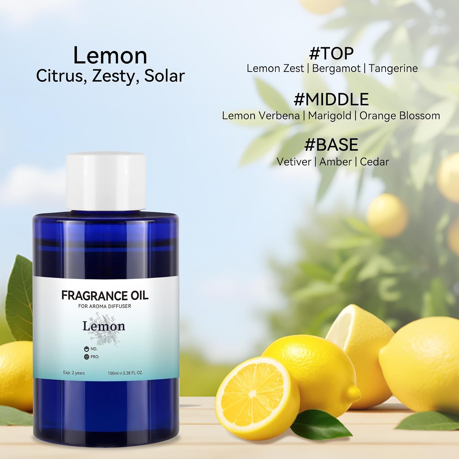 JEPEErbz Lemon Essential Oils for Diffuser (100ml / 3.4oz), Natural, Long-Lasting, Luxury & Sophisticated Scent, Energizing Citrus Aroma for Large Spaces