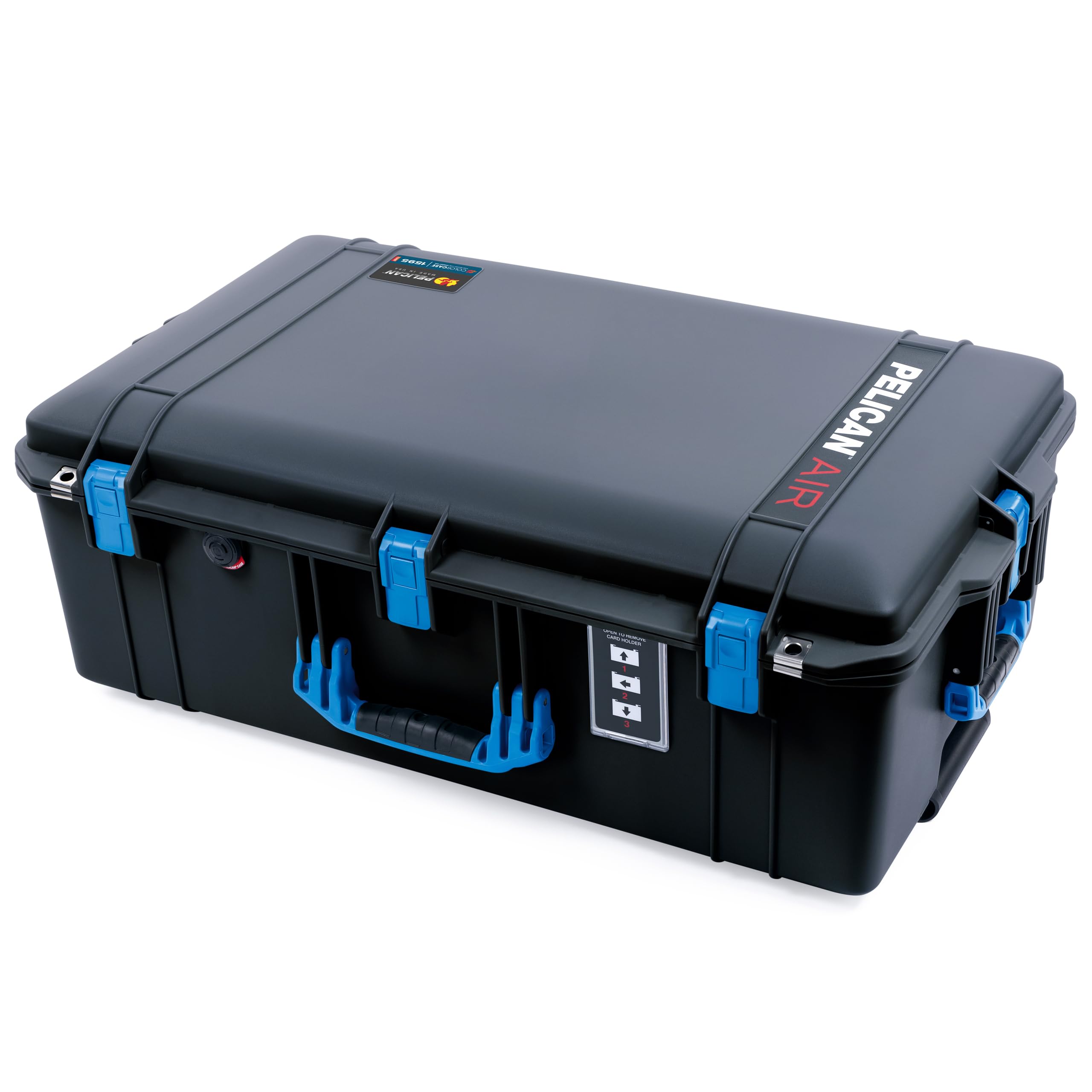 ColorCase Pelican 1595 Case Black - Large Sized Waterproof Case with TrekPak Divider System & Combo Pouch Lid Organizer- Blue Handles & Latches