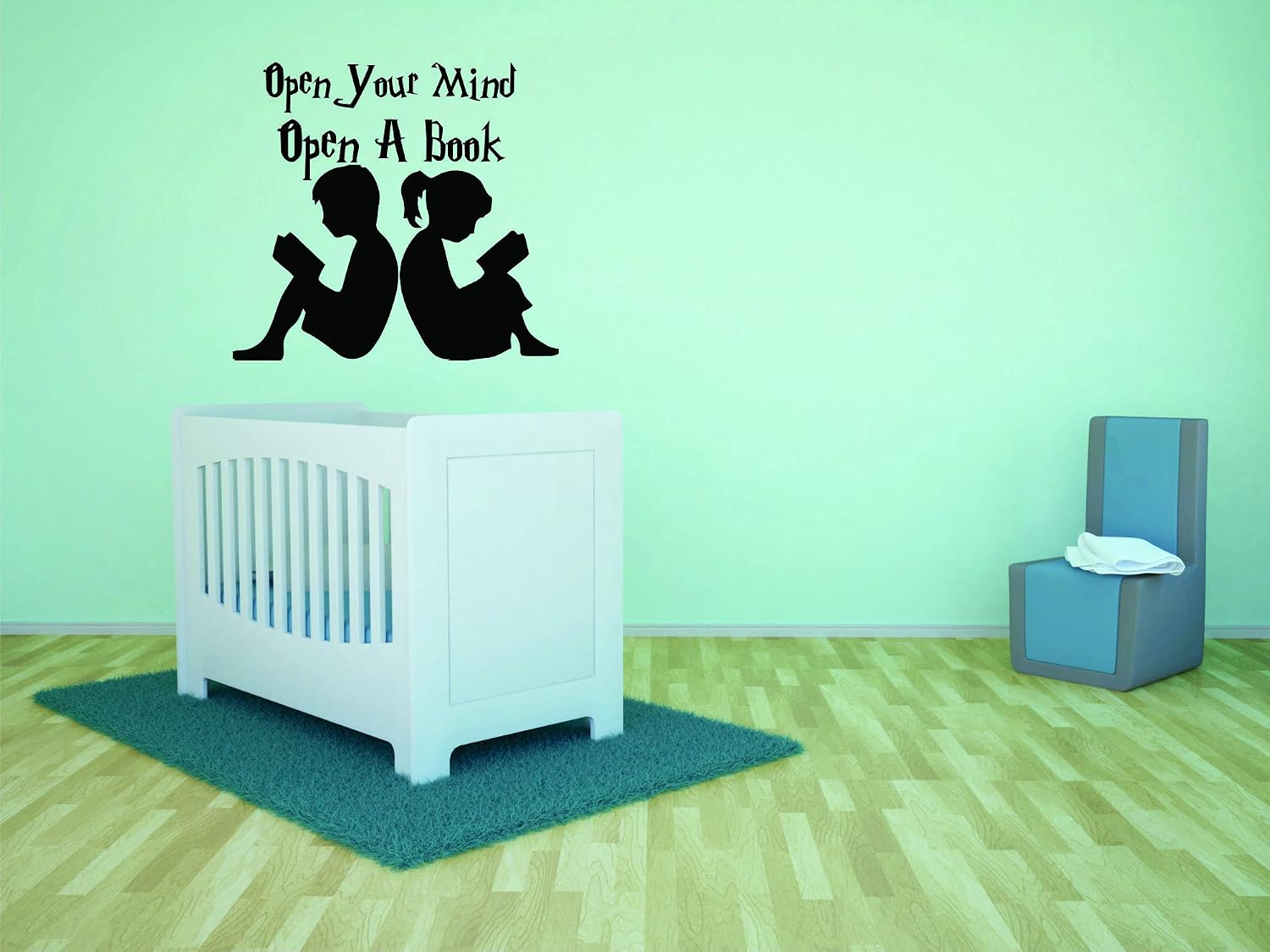Open Your Mind Open A Book Reading Quotes Wall Sticker Vinyl Wall Decal for Girls Boys Baby Kid Bedroom Nursery Daycare Kindergarten Fun Home Decor Stickers Wall Art Vinyl Decoration Size (20x20 inch)