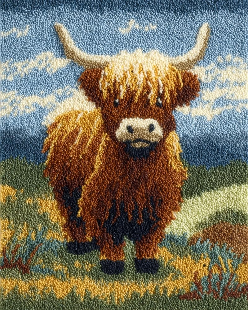 FWRTYCB Latch Hook Rug Kit Scottish Highland Cow