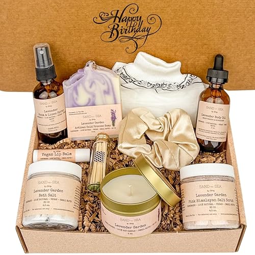 Cestas de regalo de cumpleaños para mujer, caja de regalo de lavanda hecha a mano, paquete de cuidado personal natural relajante para mujer, 10