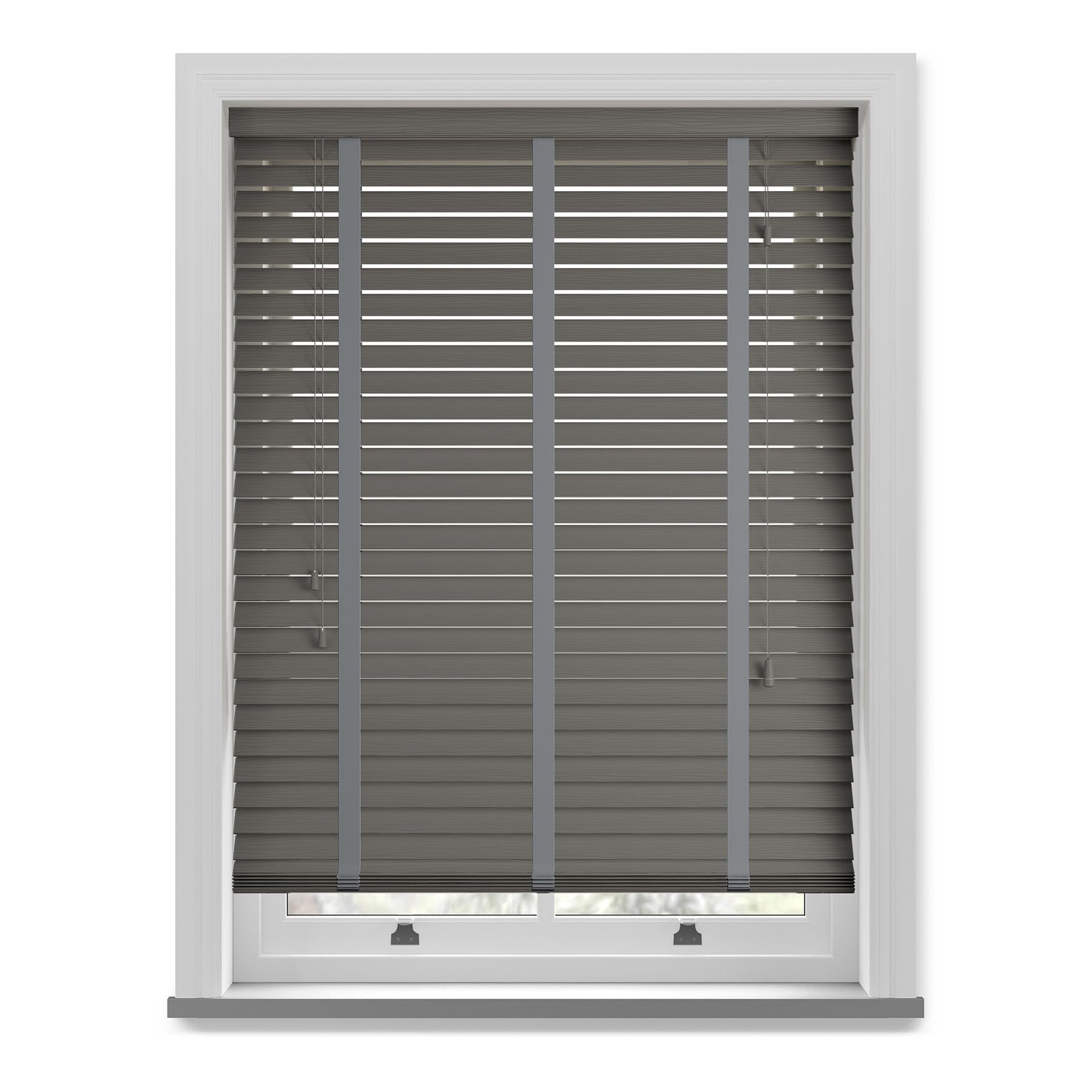 Custom Made To Measure Faux Wood Fine Grain Venetian Blinds With Tapes (50mm Slats) (UpTo 150cm (Width) x 130cm (Length), Smooth Grey)