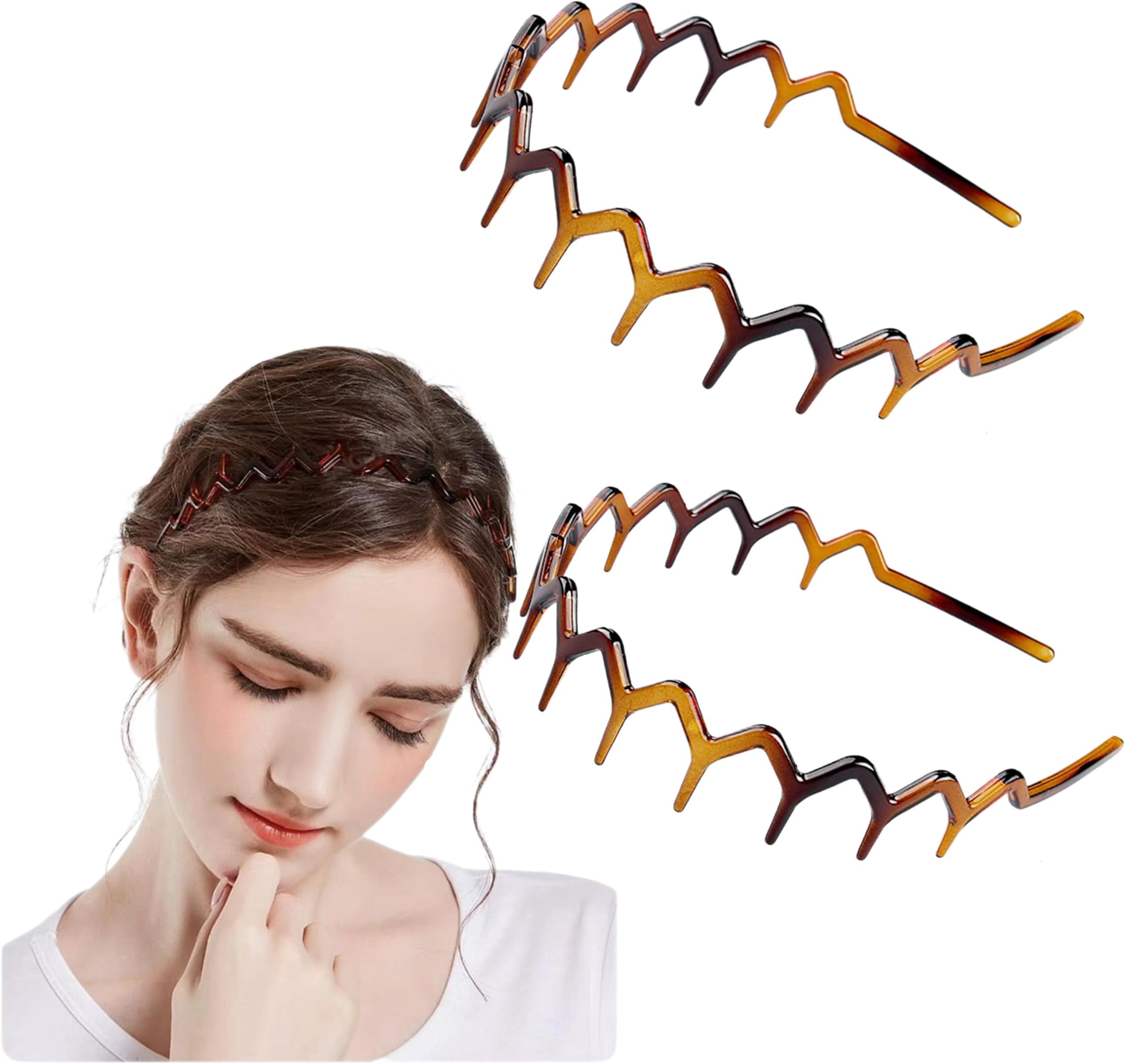 Kayouhua 2 Sets Brown Zig Zag Headbands for Women,Plastic