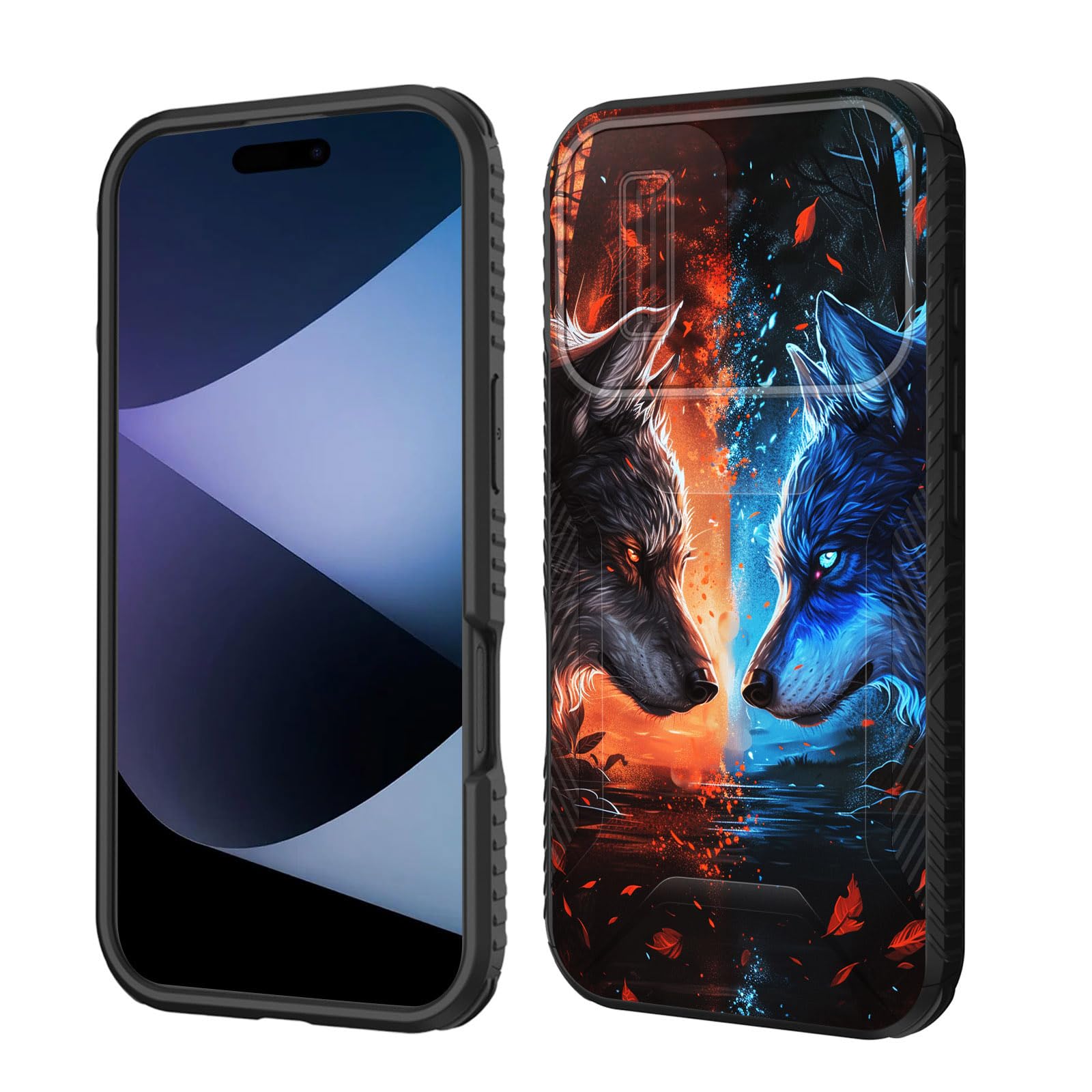 wiaekosef for iPhone 16 Case Built in Slide Camera Lens Cover,Heavy Duty Shockproof Protection Dual Layer Case for iPhone 16 6.1 inch 2024,Cool Wolf