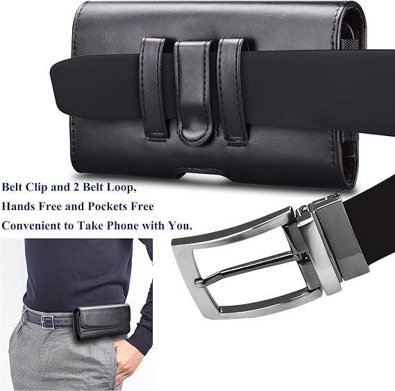 Phone Holster for iPhone 17 Pro Max iPhone 16 15 14 13 12 11 XS max 17 Air 13 Mini 12 Mini PU Leather Cell Phone Pouch with Belt Clip Loop Card Holder Carrying Case,Black