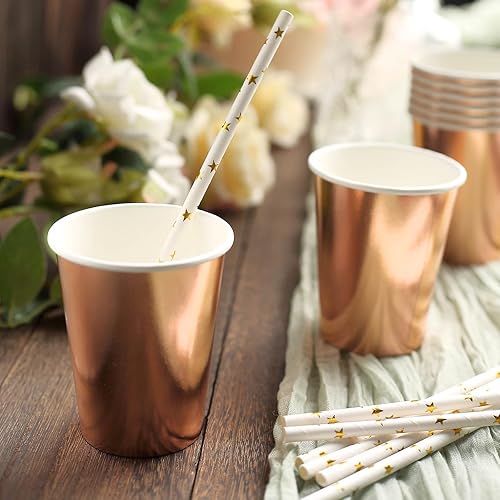 Miniatura 1 de Efavormart - Paquete de 24 vasos de papel metálicos de oro rosa de 9 onzas, vajilla desechable para fiestas, multiuso