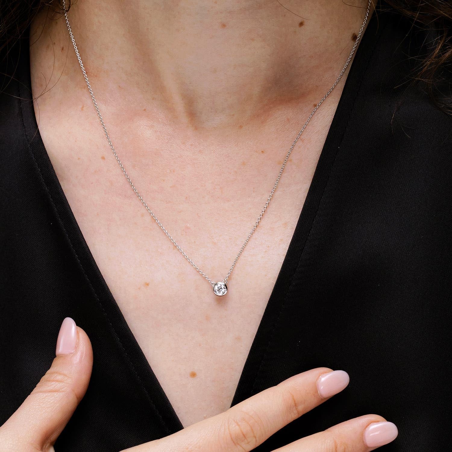 Angara Bezel-Set Round Diamond Solitaire Necklace in Sterling Silver/14K Solid Gold | Natural Diamond Solitaire Pendant for Women | April Birthday, Anniversary Jewelry Gift For Women