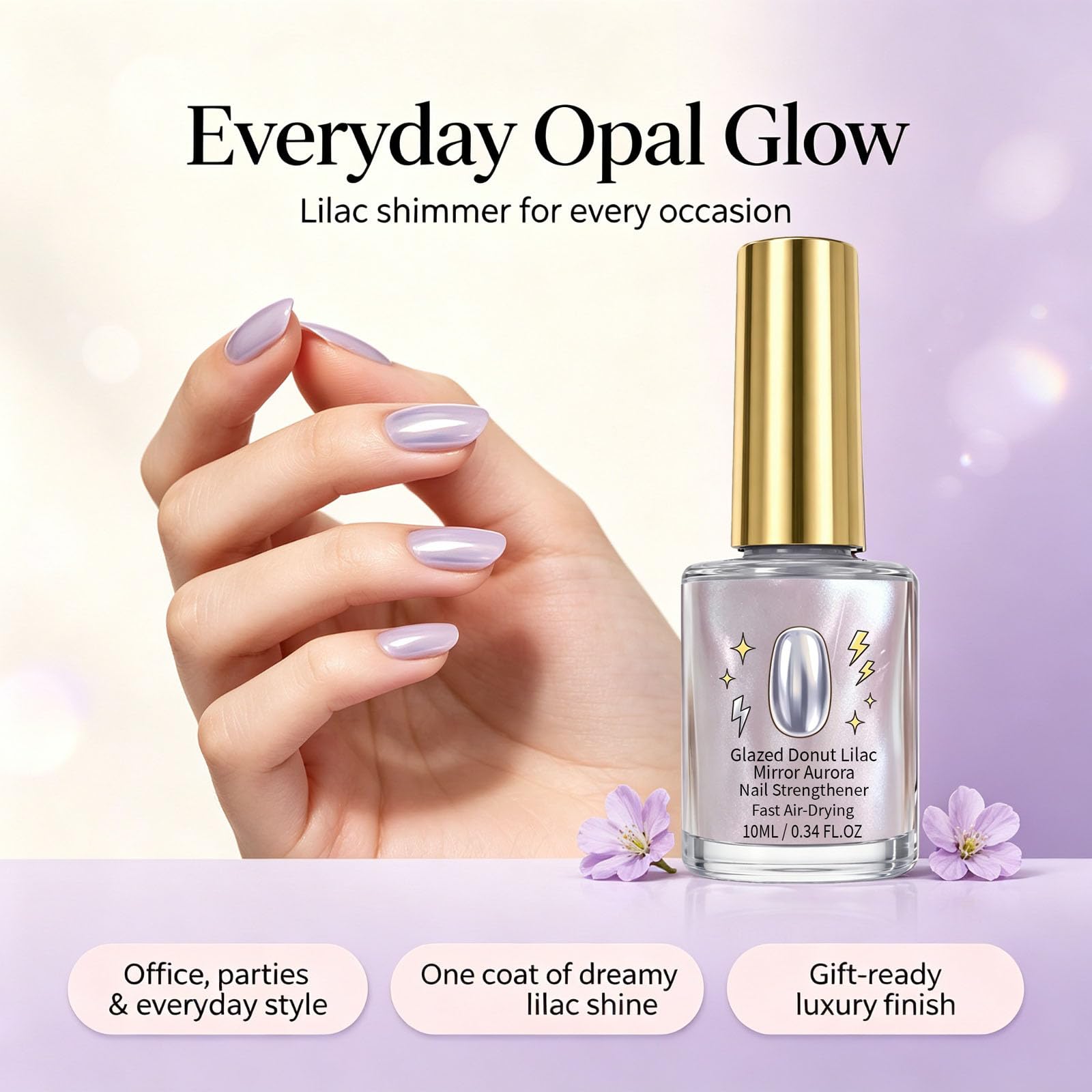 Vernis à ongles aurore miroir lilas beignet glacé, renforçateur d'ongles haute brillance à séchage rapide violet irisé, finition de manucure lisse et brillante, cadeaux de bricolage (10PCS)