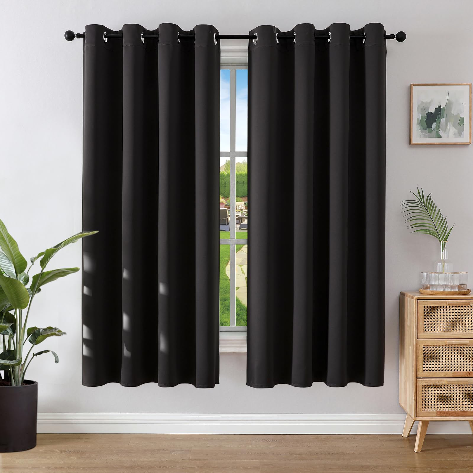 Joydeco Blackout Curtains for Bedroom 66 x 72 Inch, Eyelet Thermal Insulated Energy-saving Drapes for Room Darkening Light Filtering, Nursery Window Treatments 72 Inch Drop, 2 Panels - Black โ image 1