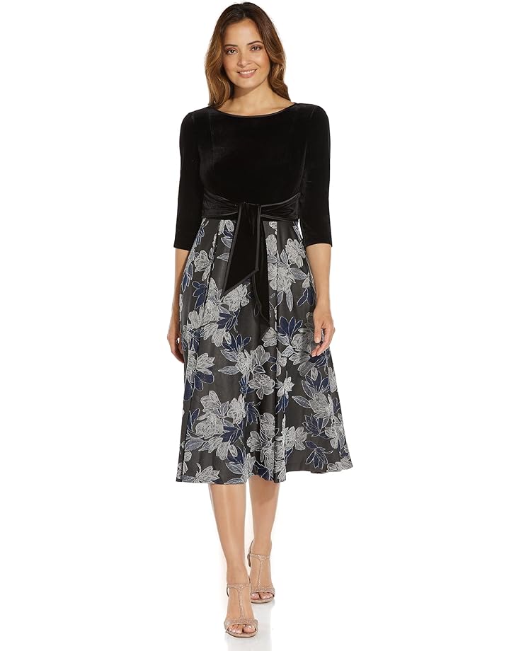 Adrianna Papell Velvet & Jacquard Midi Dress - Main View