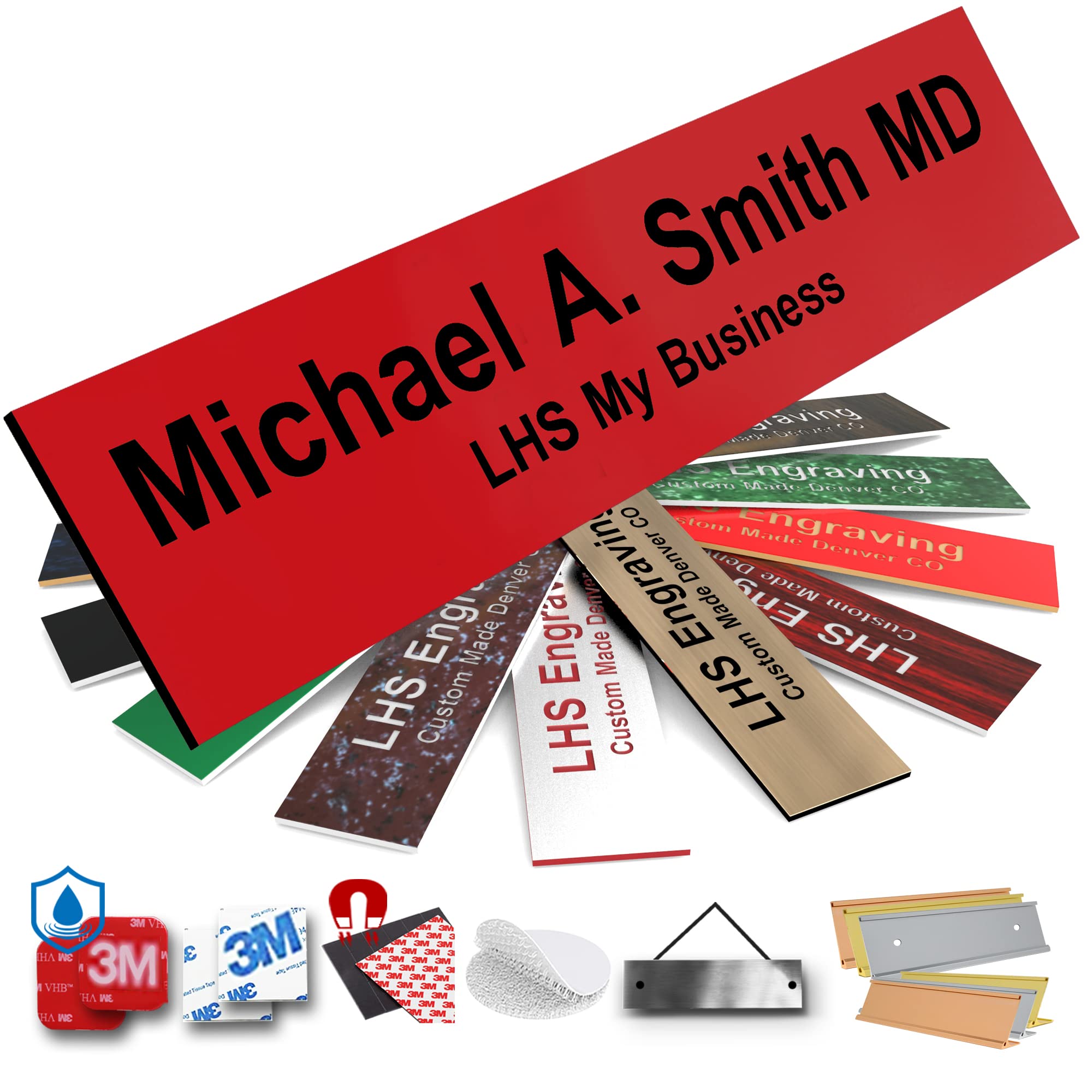 Engraved Custom Door Plate Red Plastic Office Door Sign with Black Letters - Made in USA 2x8 B14