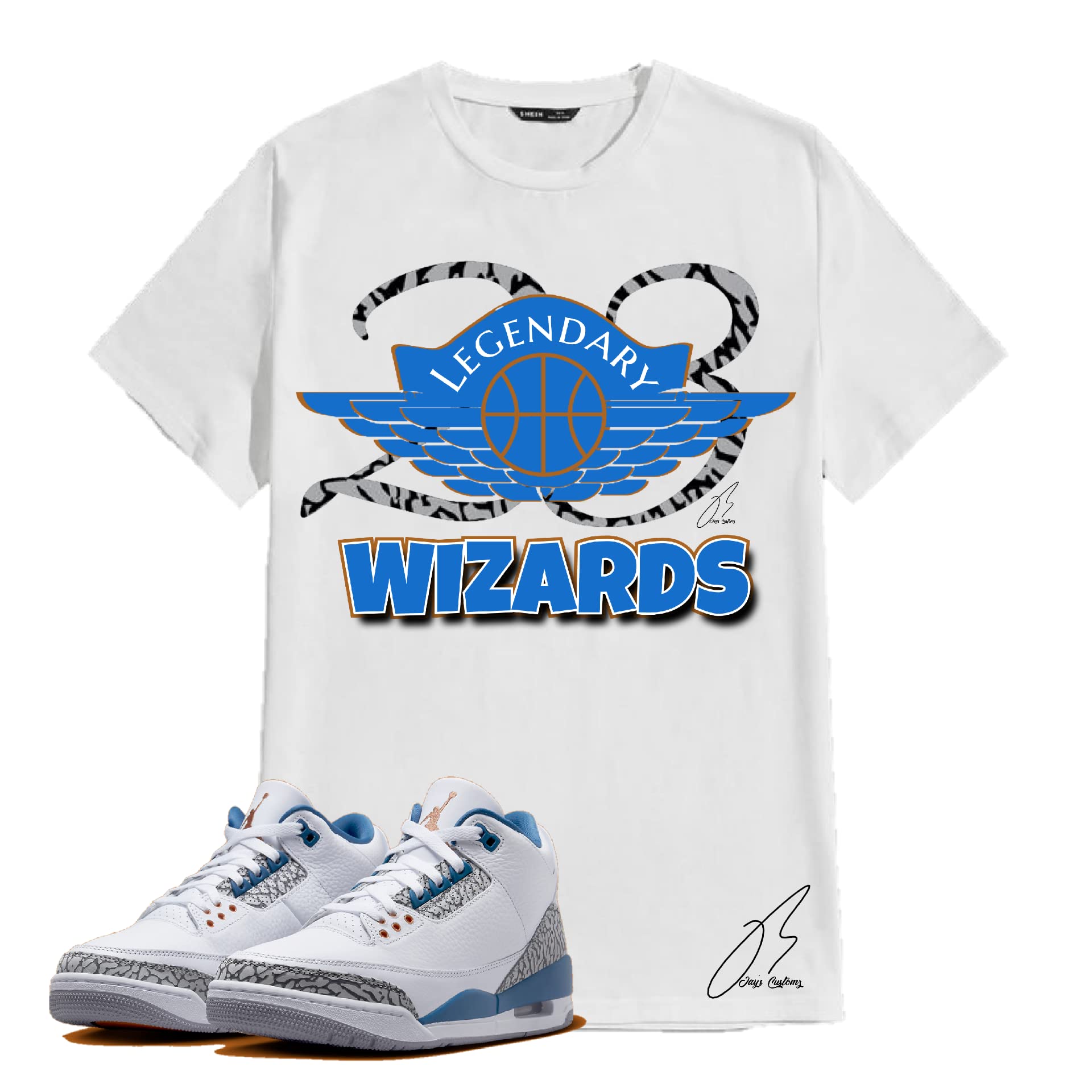 Shirt To Match Jordan Retro 3 Wizards/True Blue Cement,23 Wing Unisex Graphic Tee,Sneaker…