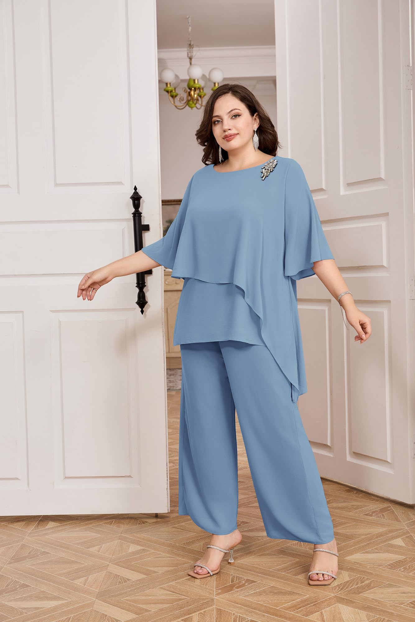 Hanna Nikole Femme Grande Taille Ensemble 2 Pièces Pantalons Costume De Soirée Cocktail Chemise Et Taille Haute Costume