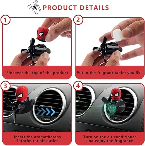Miniatura 5 de Ambientador de coche con diseño de héroe piloto de dibujos animados, difusor de coche con hélice giratoria, ventilador de salida de aire para