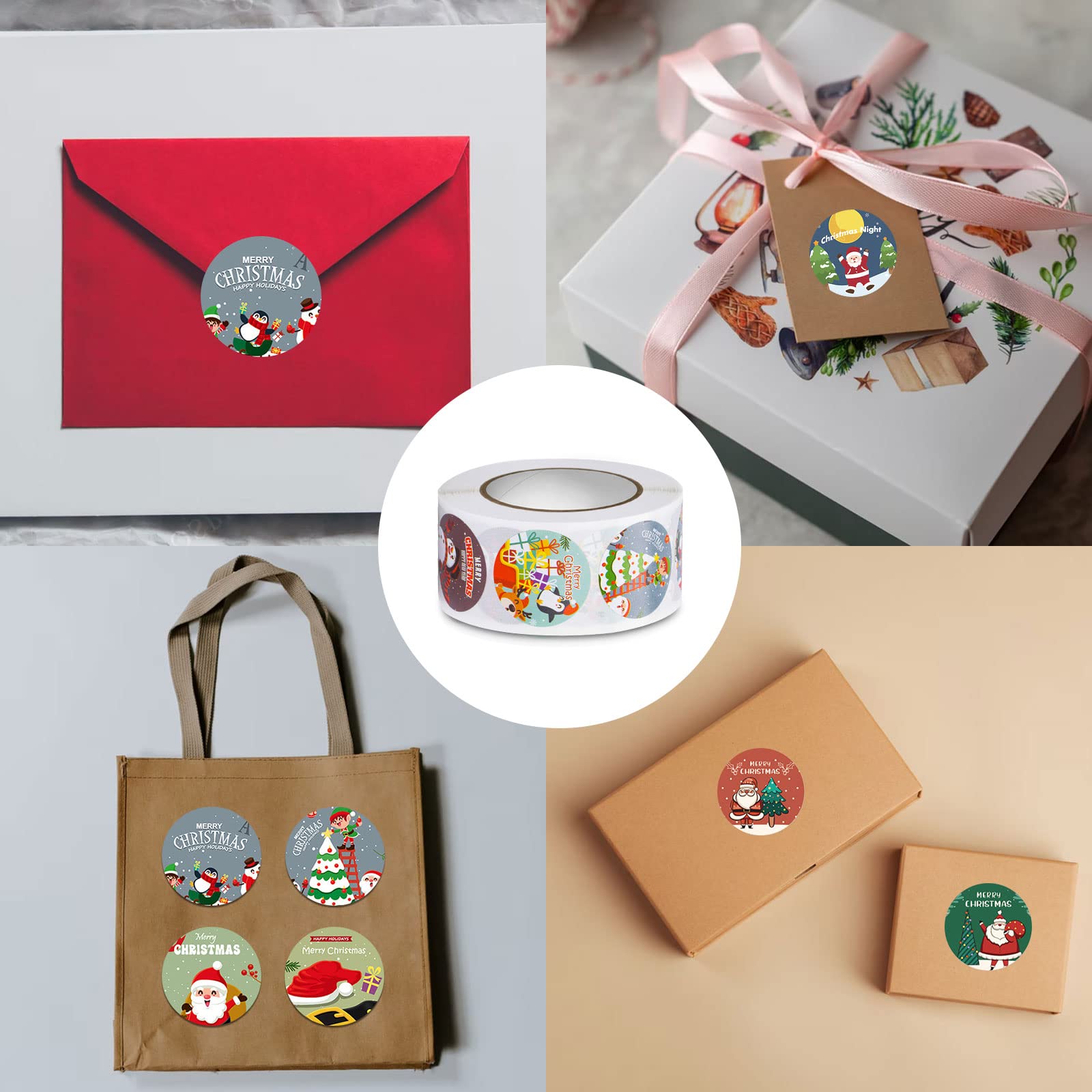 Autocollants Ronds De Noël, Etiquettes Auto-Adhésives 1000Pcs Étiquettes De Cadeau à Utiliser Pour Coffrets Cadeaux, Scrapbooking Et Cadeaux De Noël De Bricolage