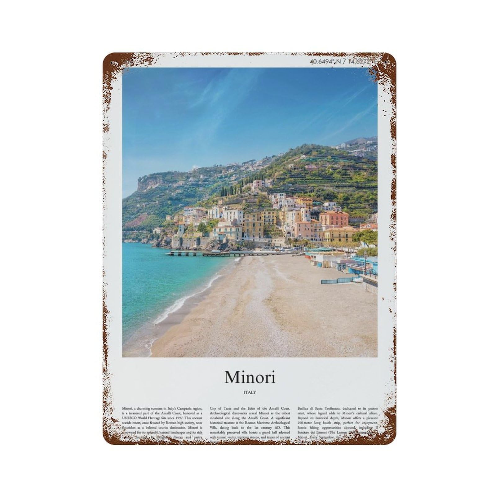 xiaoxiaoshen Minori Italy City Scenery Wall Decor Art Metal Tin Poster Modern Home Decor Art Home Bar Shop Decorations Vintage Sign 40x30cm