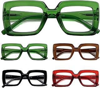 Eyekepper 5 Pack Square Reading Glasses for Women Stylish Oversize Readers Include 2 Pairs Green +2.00