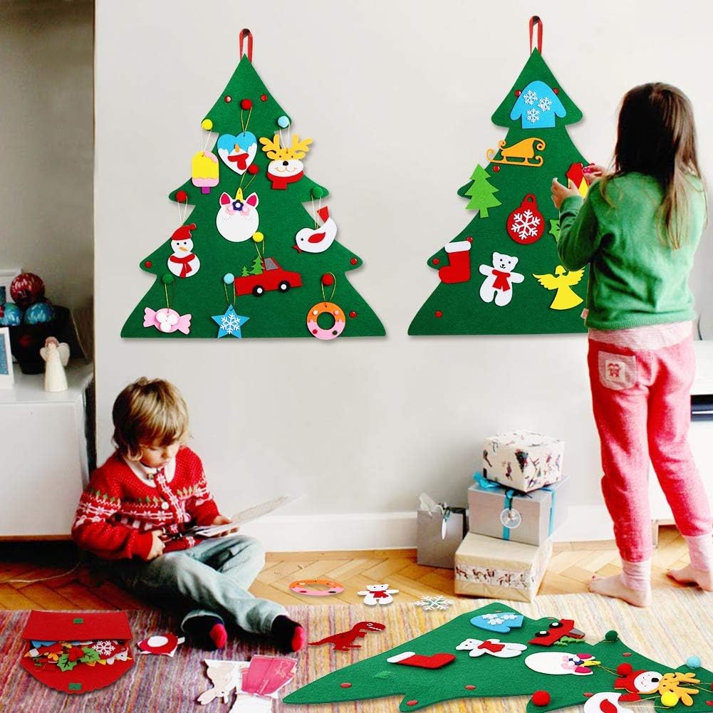 OurWarm 3D DIY Felt Christmas Tree Set with 30pcs Felt Ornaments, 2.23ft Christmas Tree with Gift Bag Storage for Kids Xmas Gifts Christmas Holiday Decorations