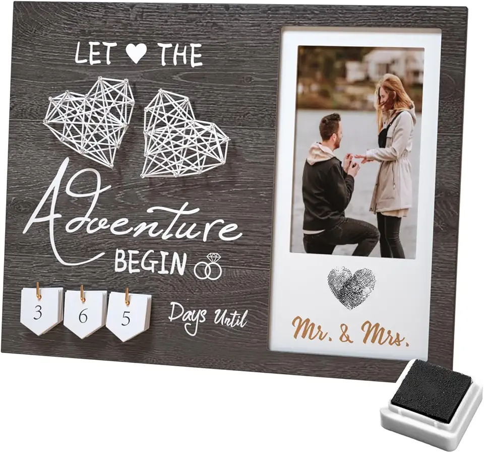 Engagement Gifts for Couple, Wedding Countdown Heart Thumbprint...