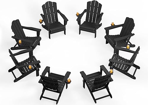 Vista 48 de KINGYES - Silla Adirondack plegable, sillas de patio de polietileno de alta densidad para todo tipo de clima, silla de césped con textura de madera