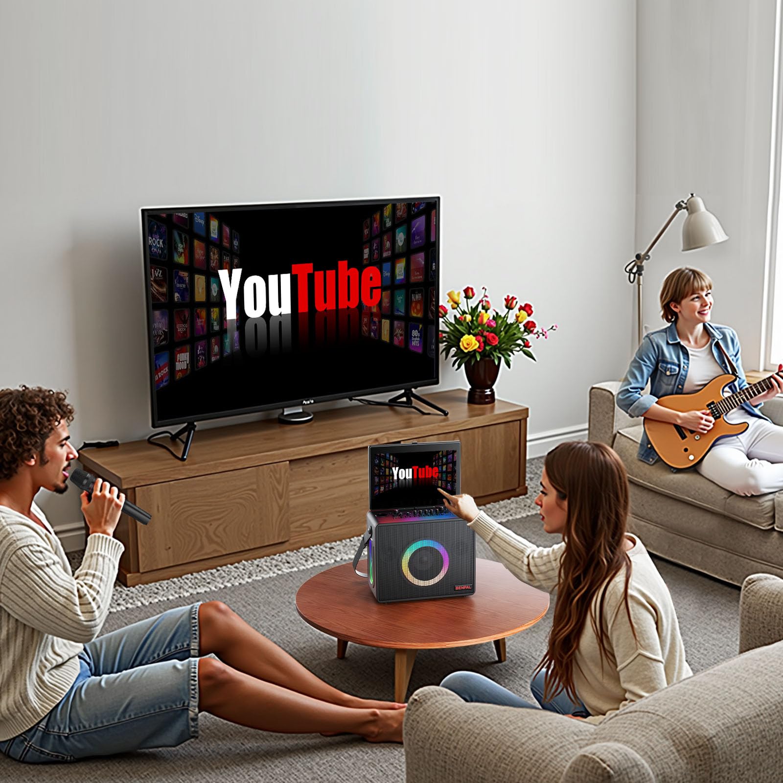 Máquina de karaoke inteligente con pantalla de letras, pantalla táctil integrada de 14 pulgadas | Altavoz de potencia de 600 W y dos micrófonos inalámbricos, sistema PA portátil para el hogar o fiesta al aire libre