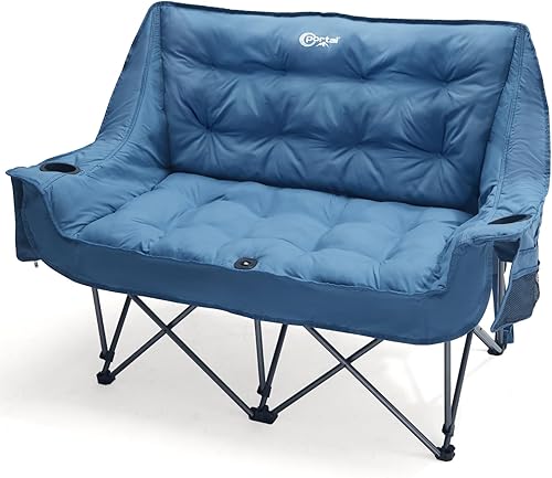 Miniatura 1 de PORTAL Silla de campamento doble, sofá biplaza plegable para 2 personas para adultos, cojín acolchado, para campamento, césped, sofá portátil con