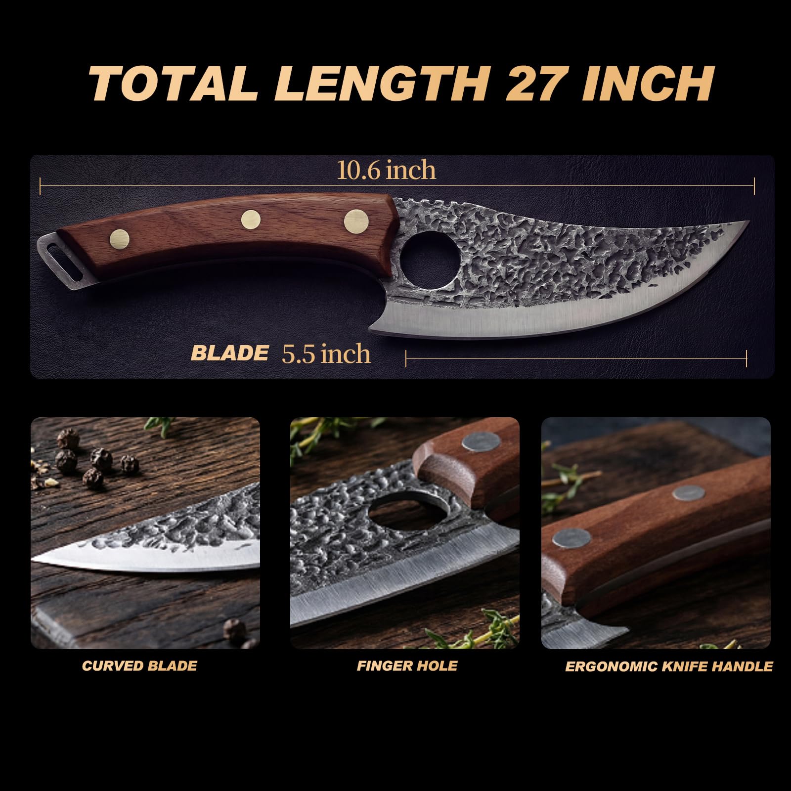 Viking Knife, Butcher Knife Hand Forged Boning Knives, Japanese Paring knives Kitchen Chopping for Meat Cutting Chefs Cleaver Camping Cooking, BBQ, Gifts for Men — Amazon image 6
