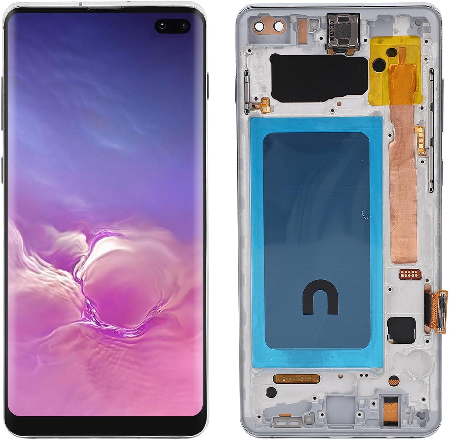 for S10 Plus, Screen Replacement with Frame for S10+, G975f G975u G975w, LCD Display Digitizer Assembly, 6.4inch (Silver)