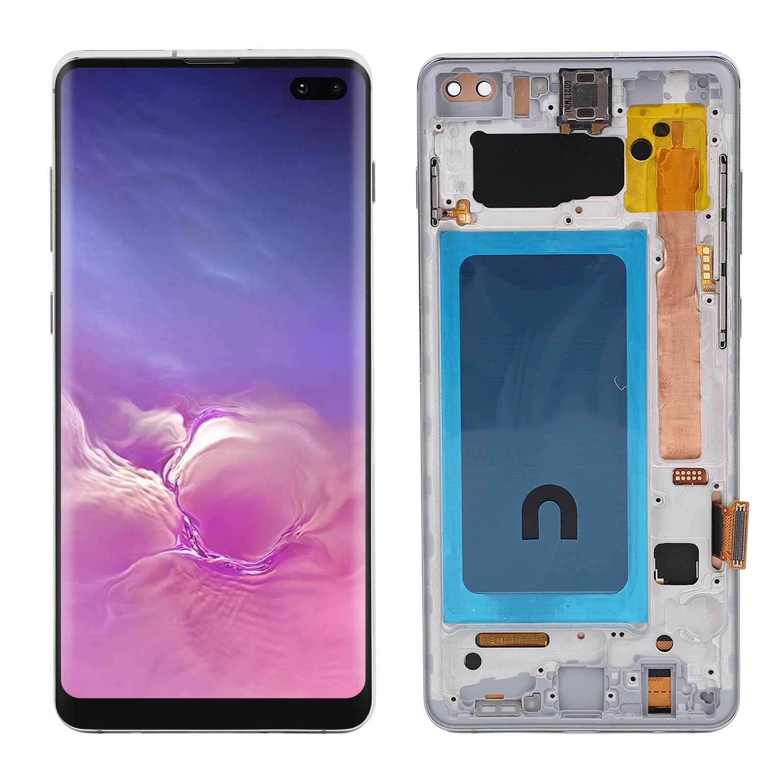 for S10 Plus, Screen Replacement with Frame for S10+, G975f G975u G975w, LCD Display Digitizer Assembly, 6.4inch (Silver)