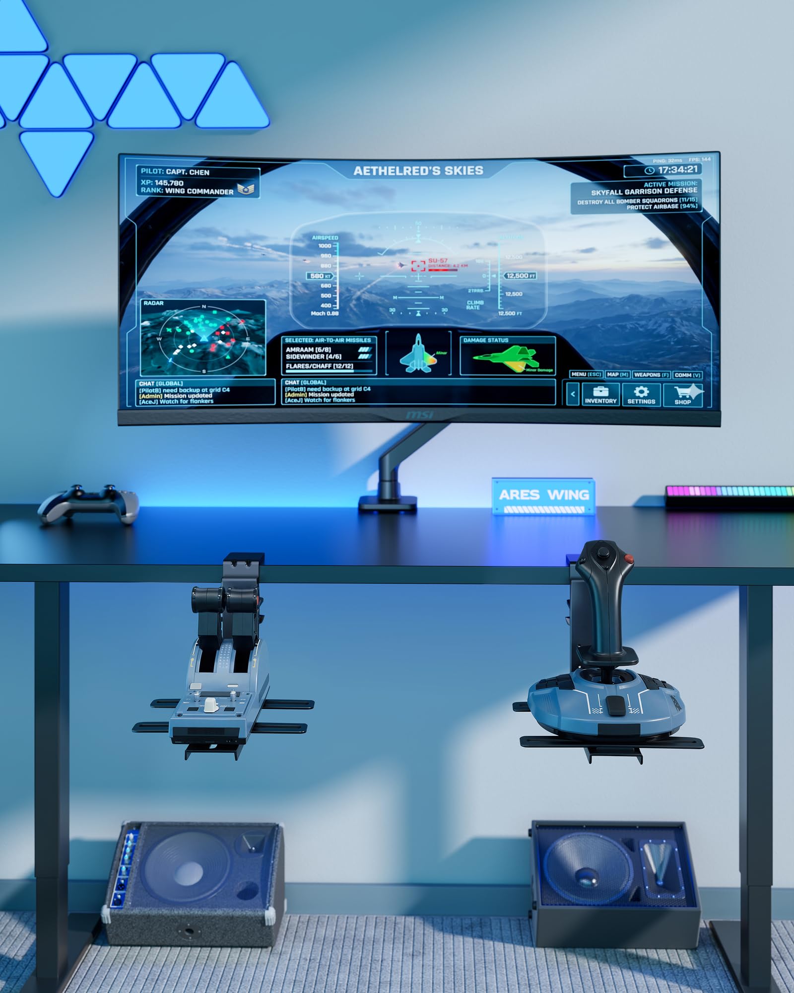 ARES WING support de bureau HOTAS pour joystick et manette des gaz en métal | Compatible Logitech X52/X52 Pro/X56, Thrustmaster T.16000M/T.Flight HOTAS, VKB Gladiator NXT, simulateur de vol, lot de 2