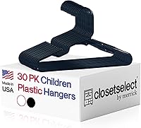 Vista 1 de Paquete de 30 perchas para niños y bebés de plástico, fabricadas en EE. UU., para niños, bebés, niños pequeños, ropa de bebé, color negro, 30