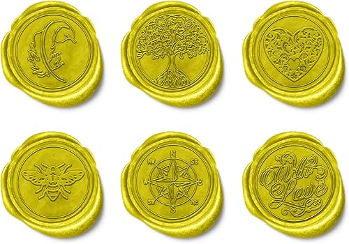 Miniatura 6 de Ailtuer - Juego de 6 sellos de cera de sellado de la serie Plant + 1 empuñadura de madera, kit de sellos de cera vintage con caja de regalo (árbol