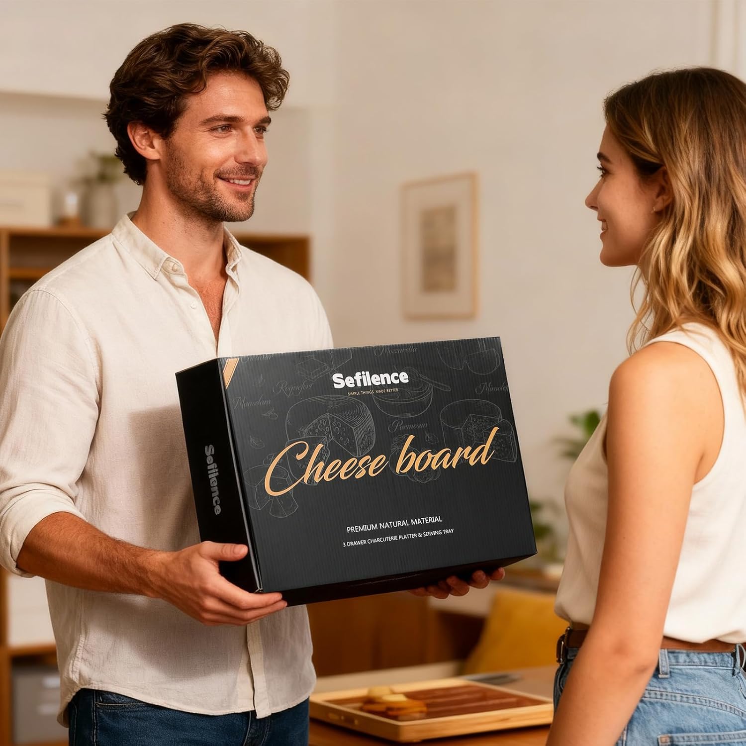 Charcuterie Board with Drawer, Bamboo Cheese Board Set with Locking Lid & Utensils, Portable Serving Tray, Unique Housewarming Gifts, Wedding Gifts for Couples, Birthday Gifts for Women - Image 2