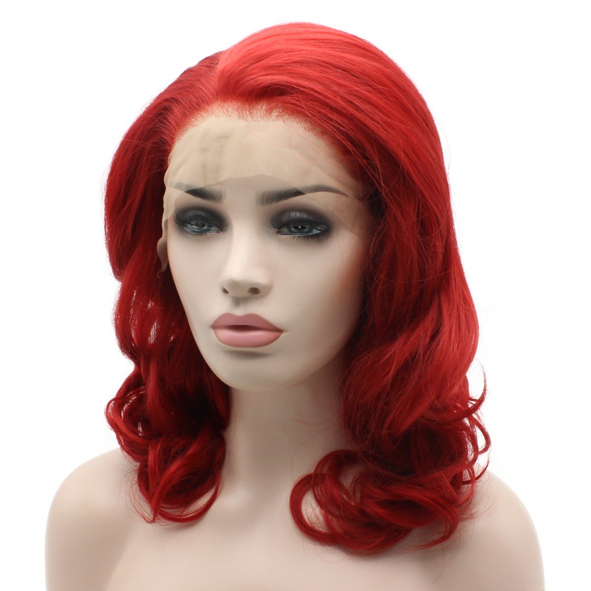 iwonawig Iewig Synthetic Lace Front Wigs Red Shoulder Length Heat Resistant Half Hand Tied Fiber Hair