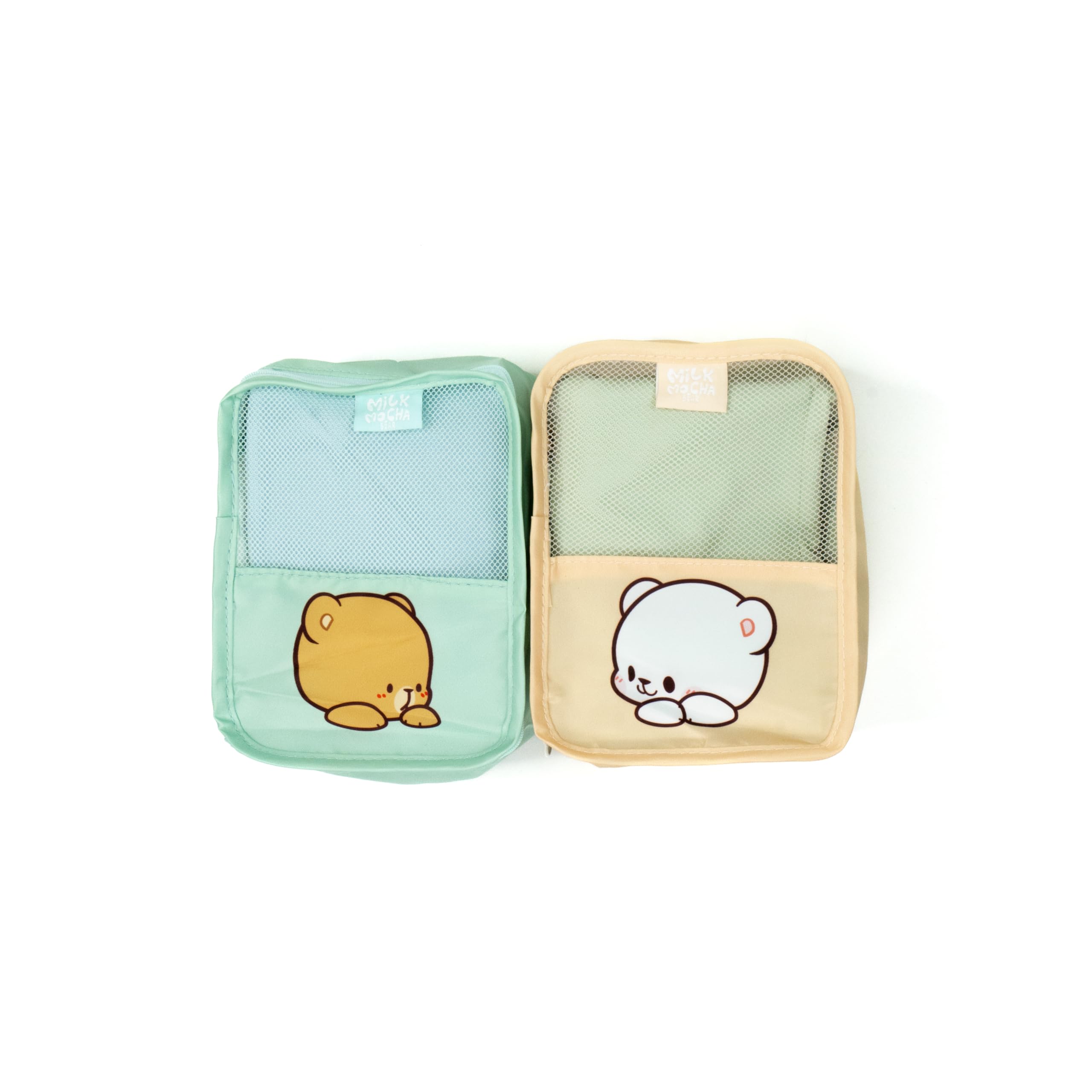 Milch- und Mokka-Reisepackwürfel-Set, autorisiertes Milkmochabear Merchandise-Produkt, 4 Stück, niedlich, bezaubernd, mehrere Größen, Polyester-Aufbewahrungs-Organizer für Gepäck, Koffer, Rucksack,