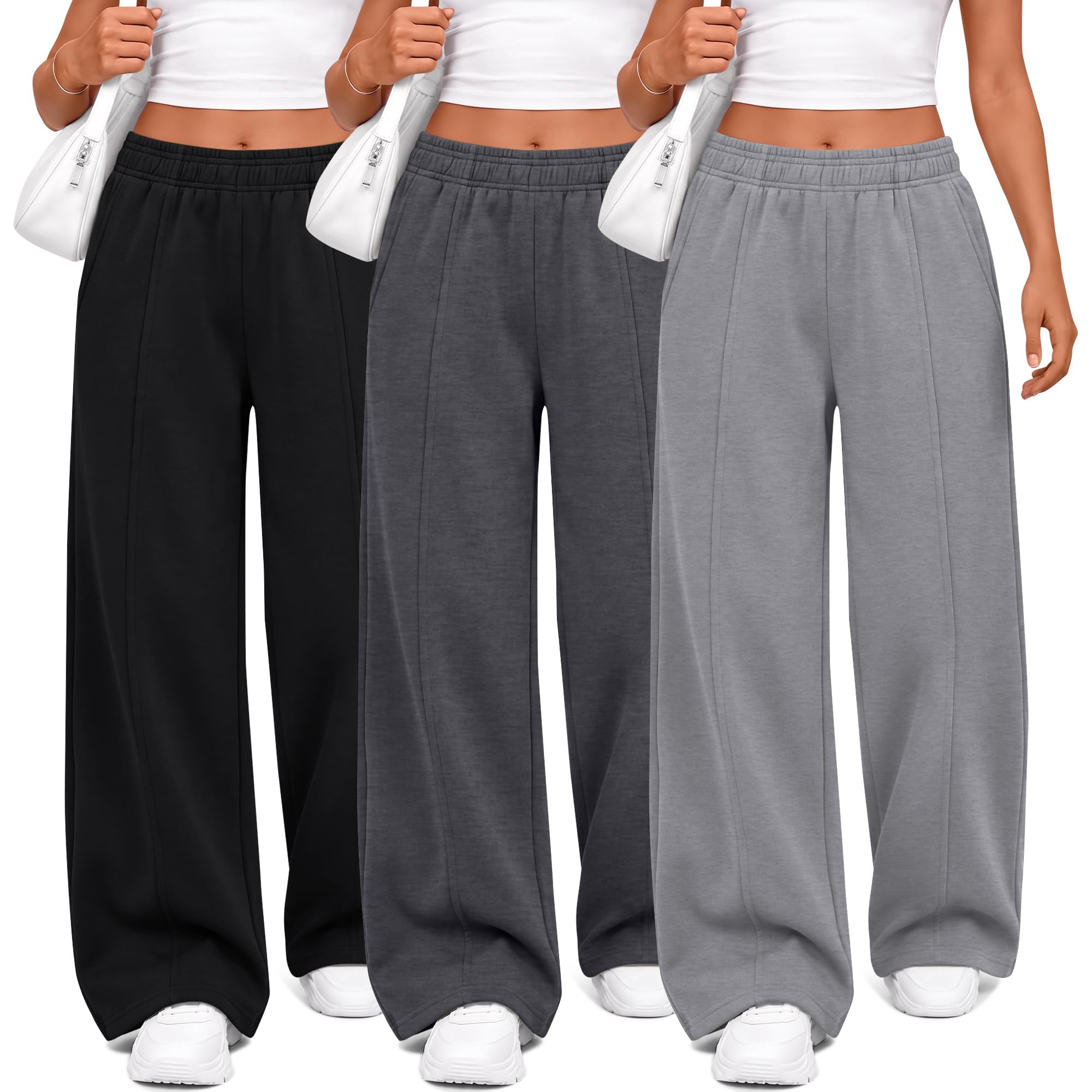 3 Pack Girls Wide Leg Sweatpants Baggy Pants 5-14Y