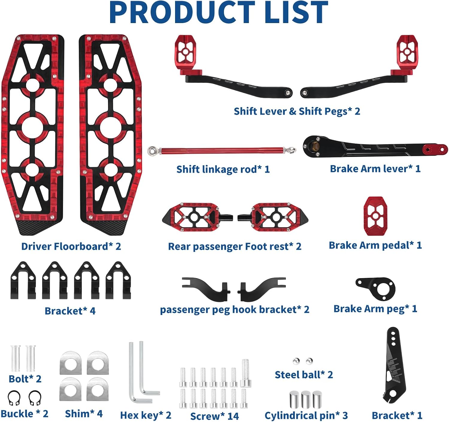 Motorcycle Floorboards Offroad MX Foot Pegs Brake Shifter Levers Set Fit for Harley Touring Road King Road Glide Electra Glide Street Glide CVO 2014-2025, Red