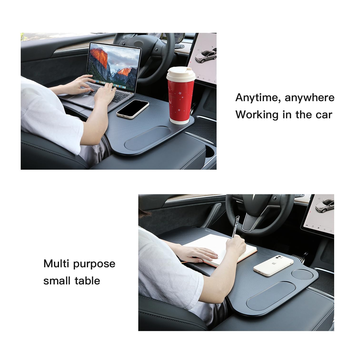 para Tesla Model 3 Model Y Mesa de Trabajo Plegable para portátil Accesorios Tesla Mesa para Volante (Patrón de Fibra de Carbono)