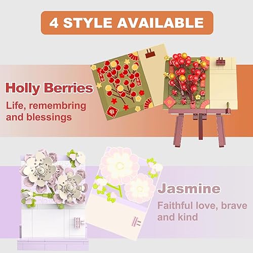 Miniatura 5 de Jaki - Juego de construcción de juguetes para adultos, bloques de construcción de postales para adultos, juego de construcción de flores para