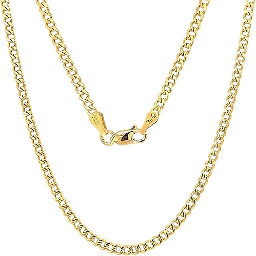 JEWELHEART Cadena de eslabones cubanos Miami de oro de 14 quilates para hombre, 0.073 in, 0.085 in, 0.112 in, 0.152 in, 0.173 in, 0.211 in, cadena