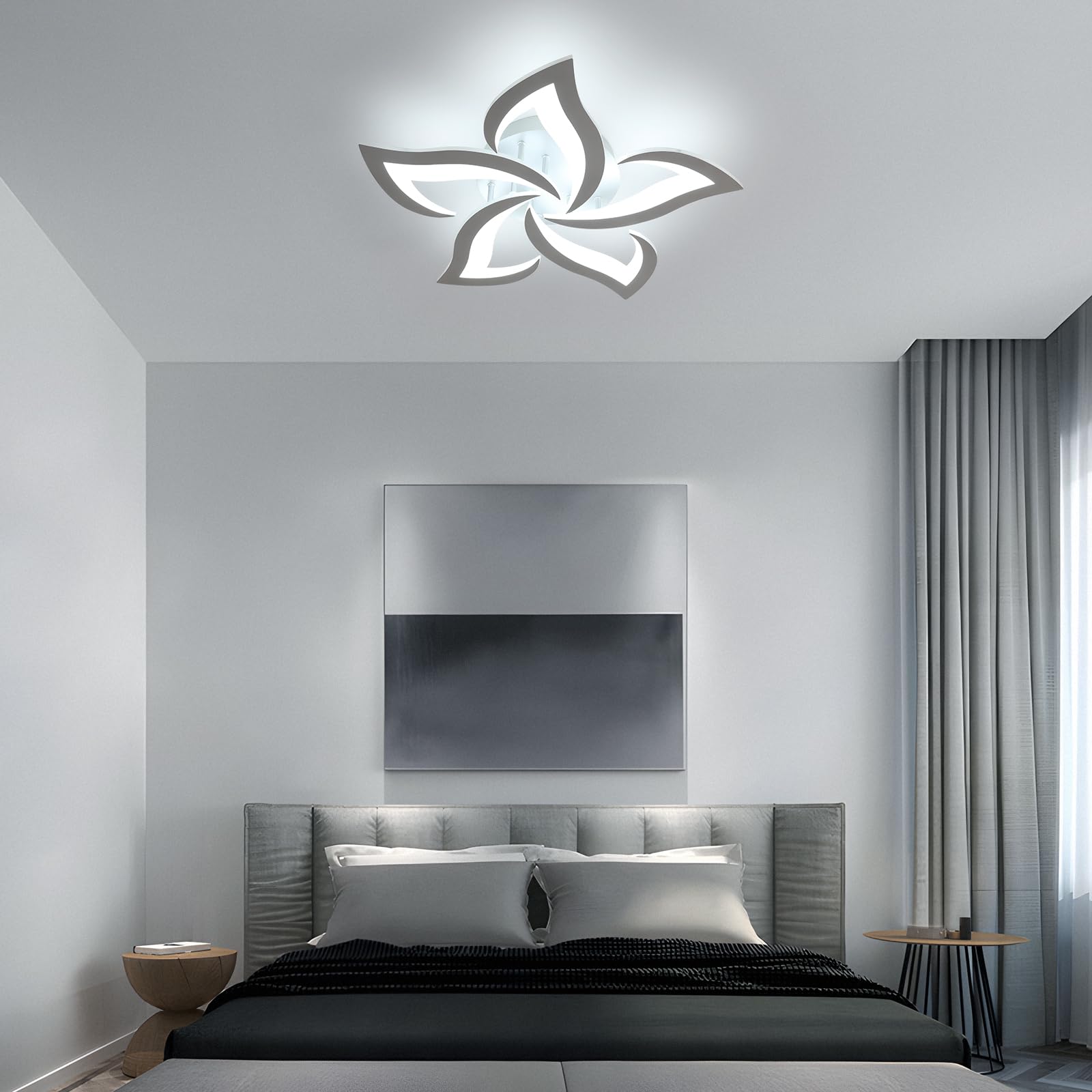 Moderna Lámpara de Techo, 60W Plafon Led Techo | Blanco frío 6500K, Luz de Techo Plata Diseño Forma de Flor Para Salon Dormitorio Comedor Cocina, 58cm