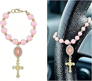 Steering Wheel Charm, Beaded Chain, Pink Beaded Car Accessory for Custom Accents, Single Piece Decorative Hanging Ornament with Easy Installation