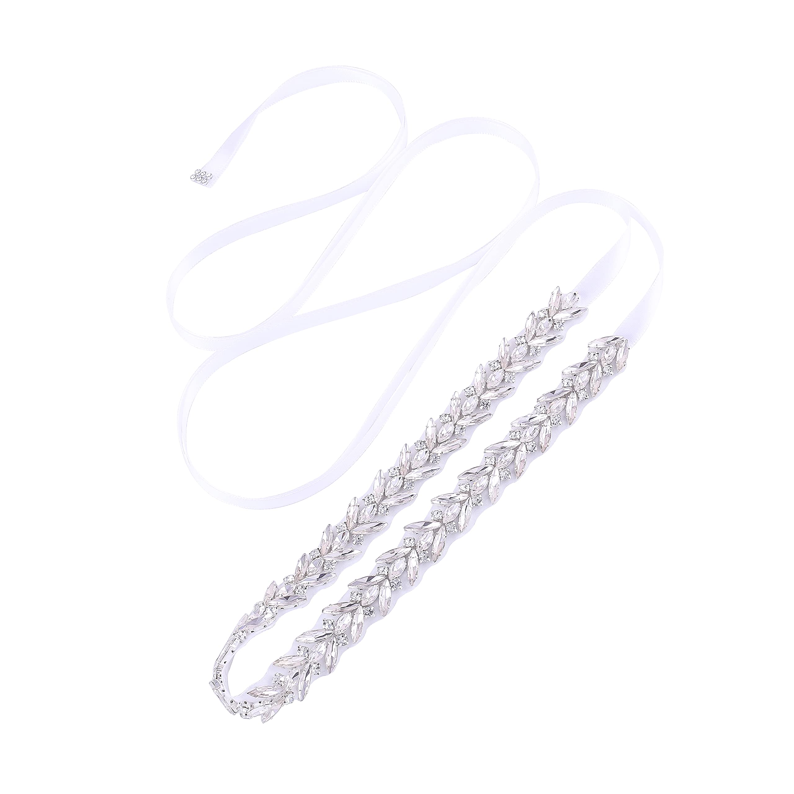 Jovbridsea Crystal Wedding Sash Belt with Rhinestone Bridal Belt Handmade Bridesmaid Belts for Dress (Sliver,White)