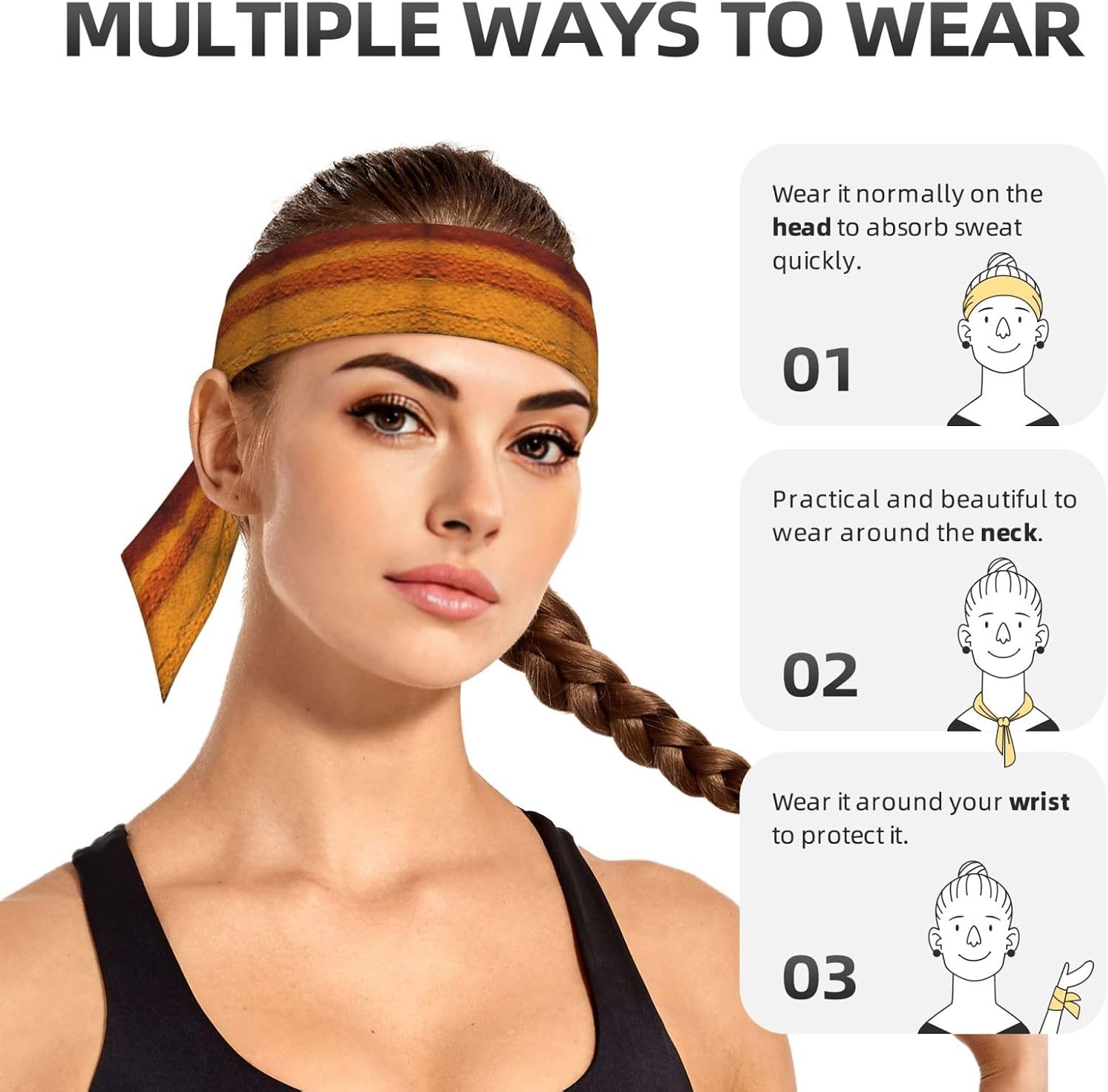 Dinosaur Pattern Print Soft Long Unisex Adjustable Headwraps, Hair Athletic Bands for Running, Tennis, and Sports