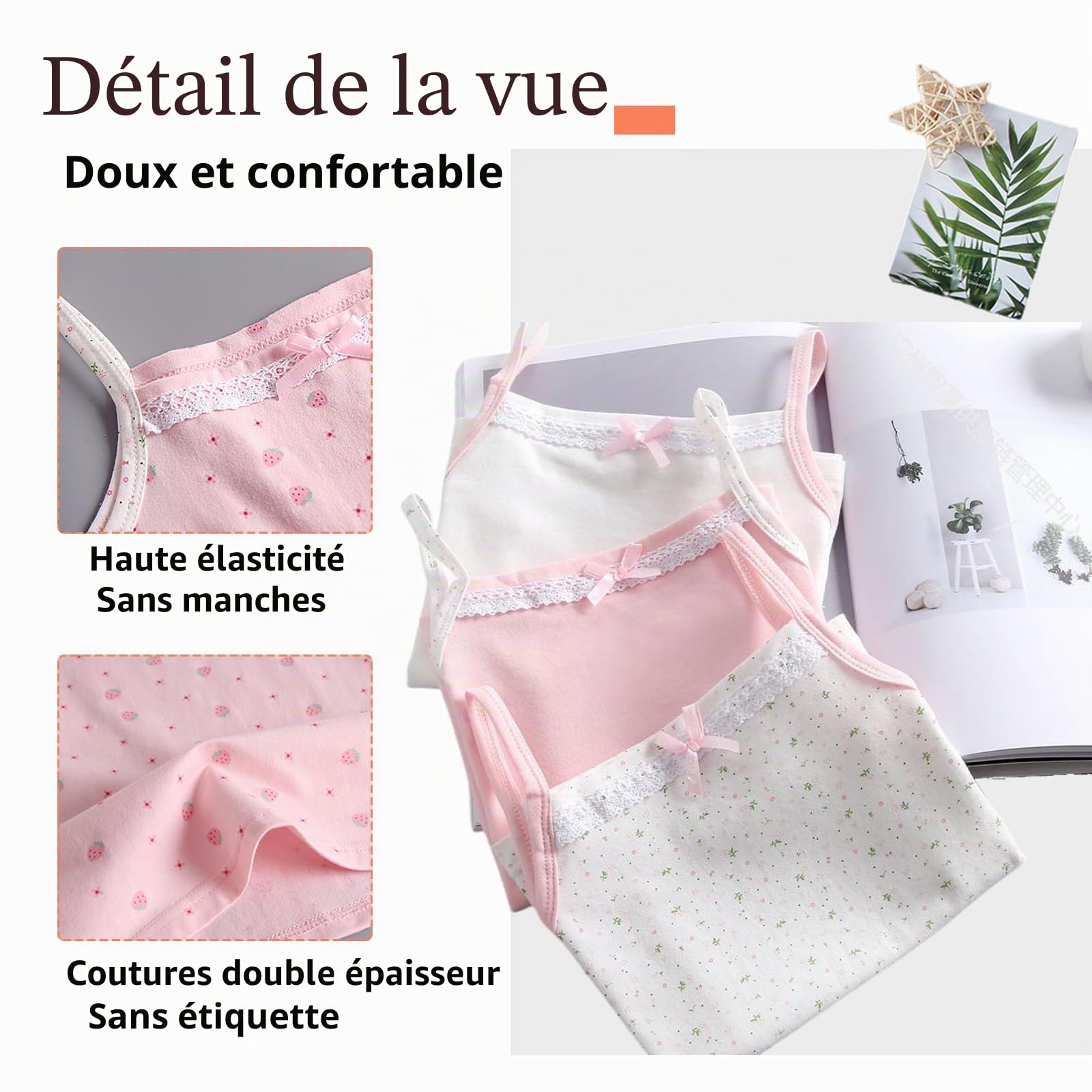 Filles Camisole Coton Gilets sous-vêtements Imprimés Débardeurs Doux sans Manches Enfants Gilets pour 2-10 Ans / 5 Pack